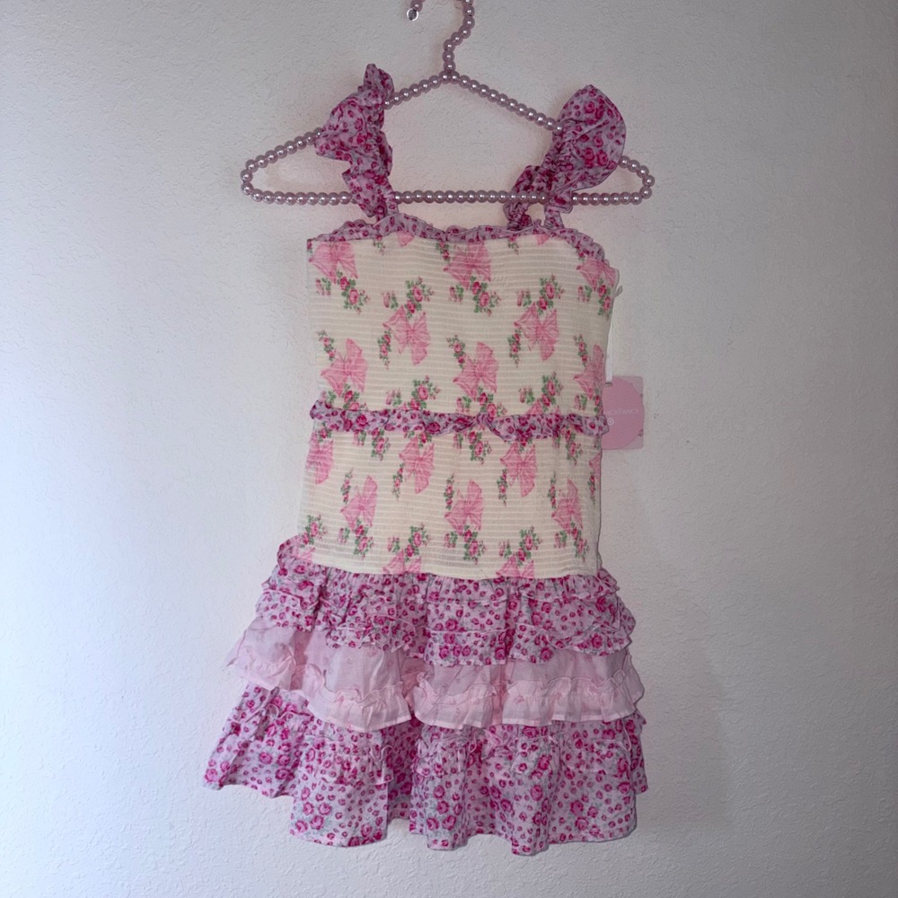 LoveShackFancy Target Dress age 12 Pink New Smocked Tiered Ruffle Floral Bows